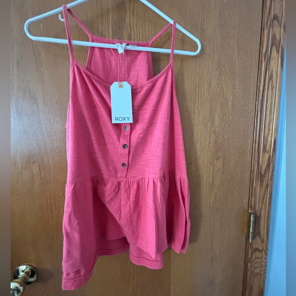 Roxy Havasu Slub Pink Cotton Jersey Peplum Cami Top Size Large